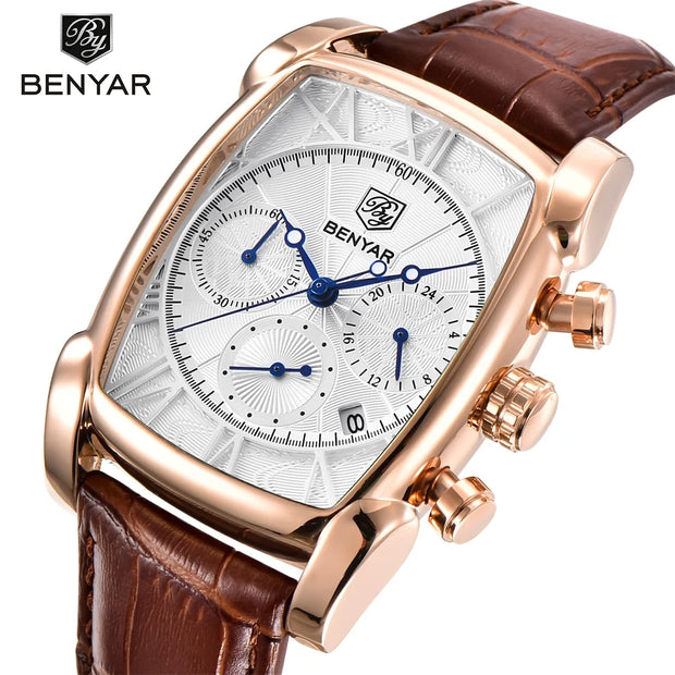 Benyar 5113 – Montre Homme Rectangulaire Chronographe Cuir
