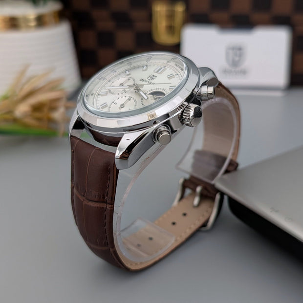 Benyar 5193 – Montre Homme Chronographe Cuir Luxe Argent