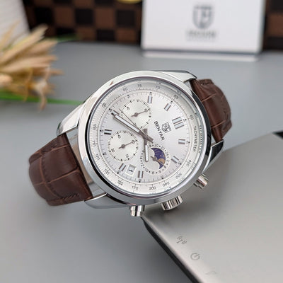 Benyar 5193 – Montre Homme Chronographe Cuir Luxe Argent