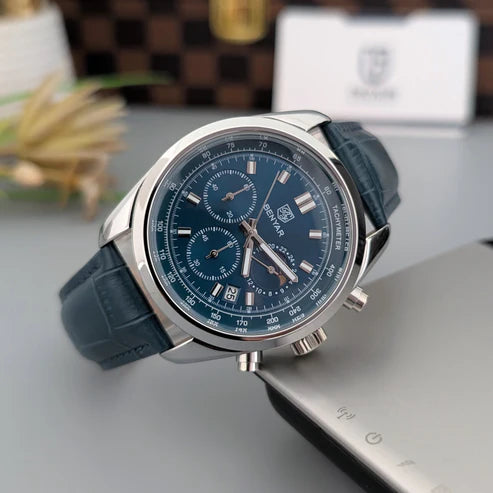 Benyar 5193 – Montre Homme Chronographe Cuir Luxe Argent