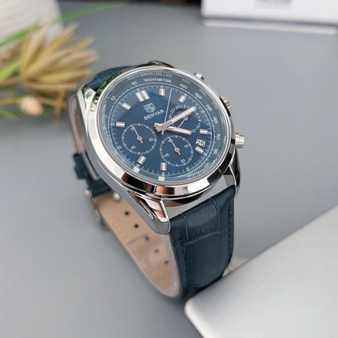 Benyar 5193 – Montre Homme Chronographe Cuir Luxe Argent