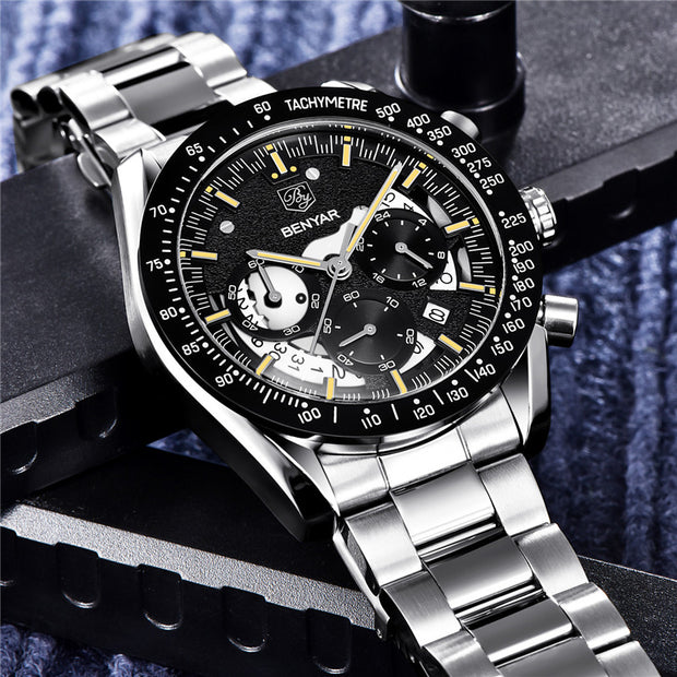 Benyar 5120 – Montre Homme Chronographe Acier Inoxydable Luxe