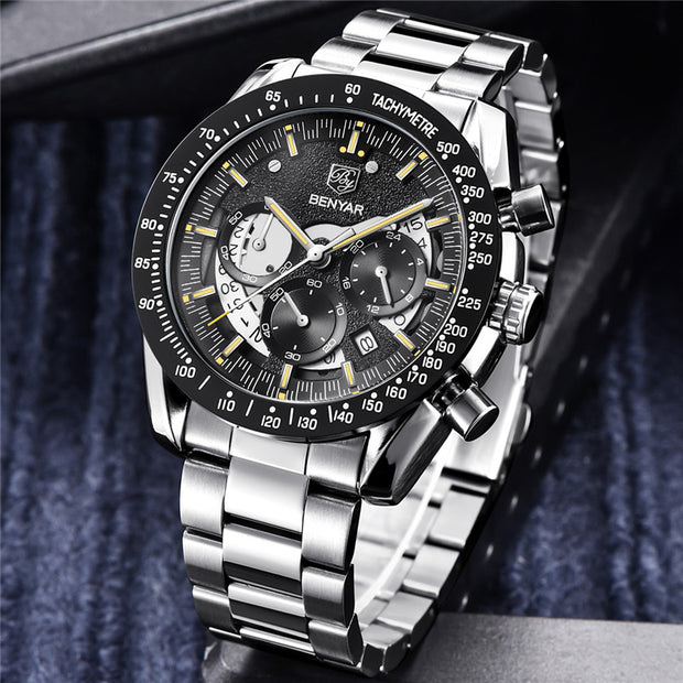 Benyar 5120 – Montre Homme Chronographe Acier Inoxydable Luxe