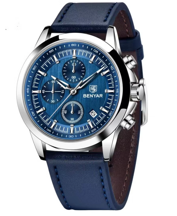Montre Homme Benyar – BY -5210 Chronographe de Luxe - Bracelet Cuir, Style Élégant & Sport