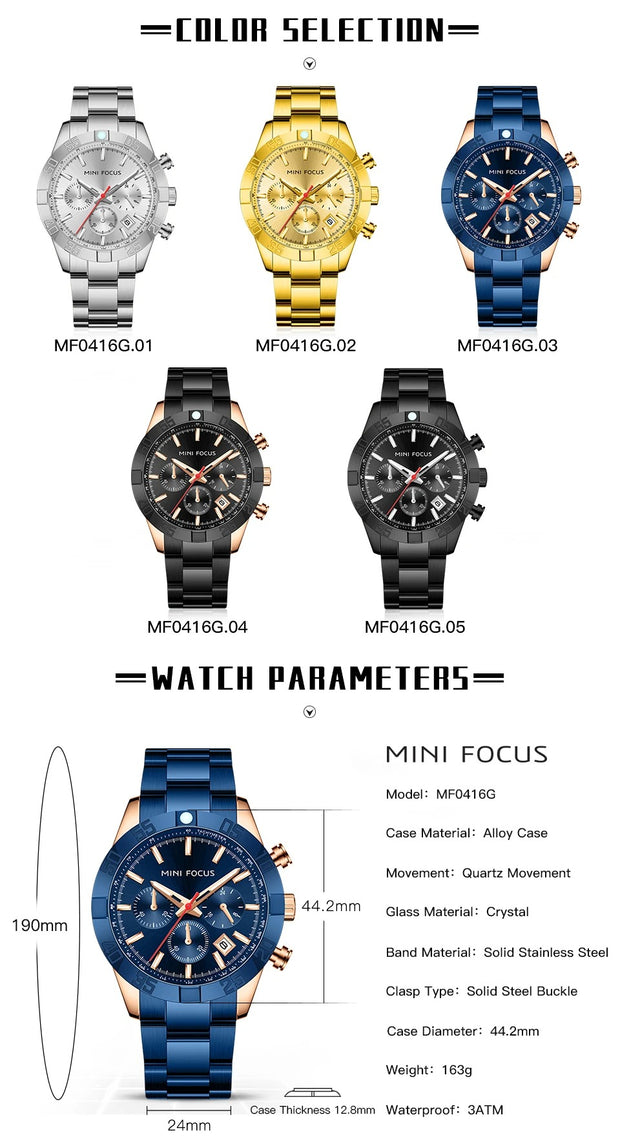 MINI FOCUS - MF0416 - Quartz -  Acier inoxydable  - Résistante à l'eau