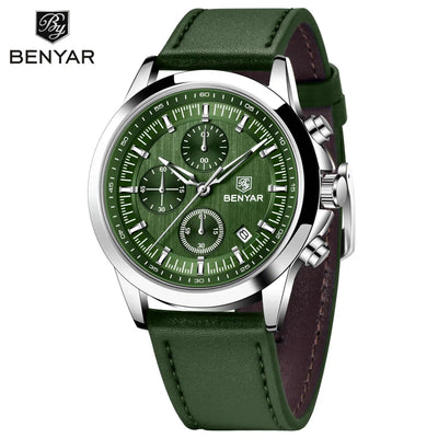 Montre Homme Benyar – BY -5210 Chronographe de Luxe - Bracelet Cuir, Style Élégant & Sport